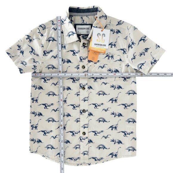 Sovereign Code Dinosaur Print Cotton Button Down Short Sleeve Shirt NWT (7) - Picture 6 of 14